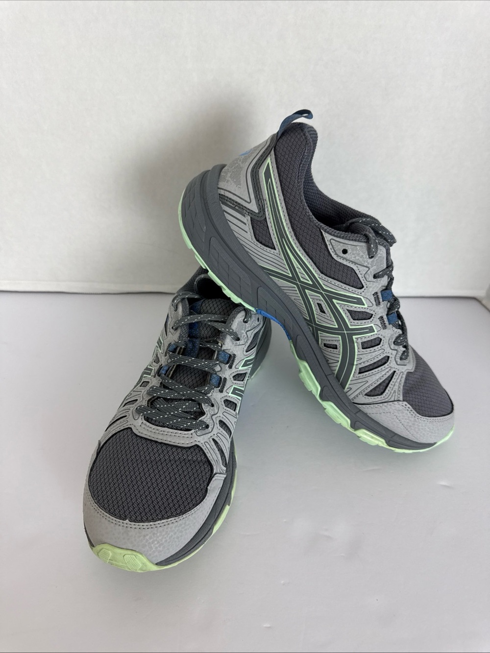 ASICS Gray and Mint Trail Running Shoes